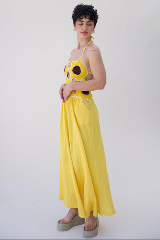Yellow bonnes vacances sunflower maxi dress