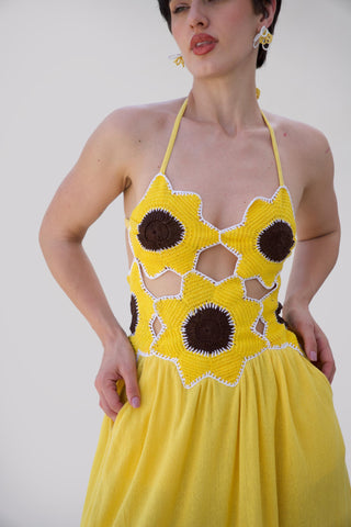 Yellow bonnes vacances sunflower maxi dress