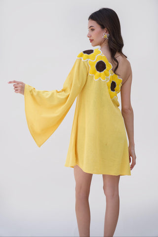 Yellow bonnes vacances sunflower mini dress