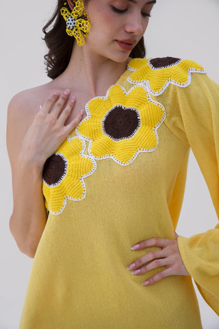 Yellow bonnes vacances sunflower mini dress