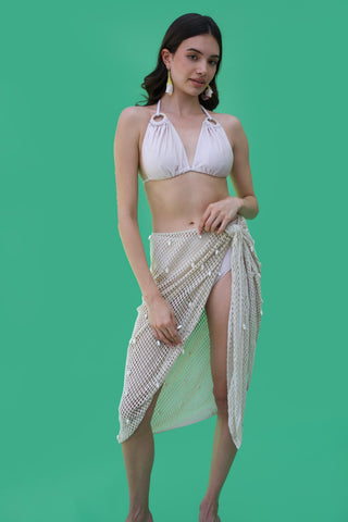 Beige bonnes vacances mirissa mesh pareo