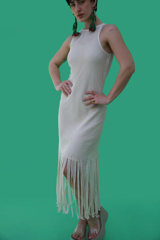 White bonnes vacances chella fringe dress