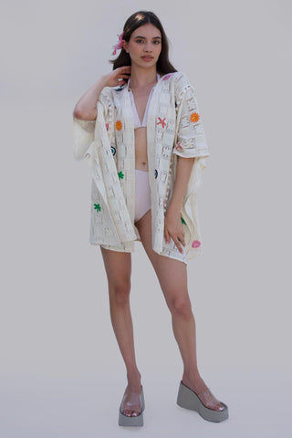 White bonnes vacances chella kimono