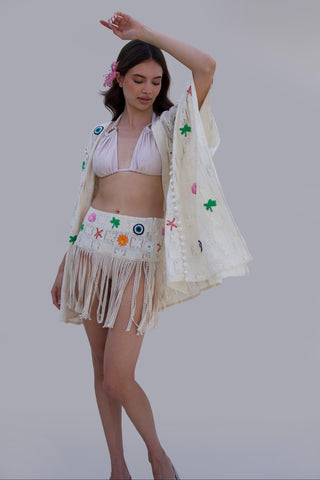 White bonnes vacances chella kimono