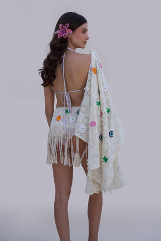 White bonnes vacances chella kimono