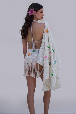 White bonnes vacances chella skirt