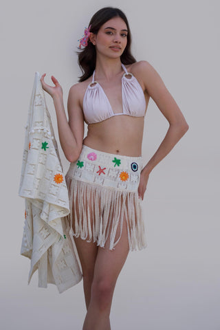 White bonnes vacances chella skirt