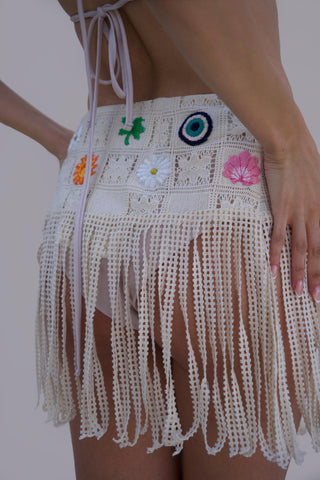 White bonnes vacances chella skirt