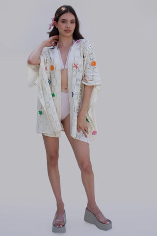 White bonnes vacances chella kimono with skirt