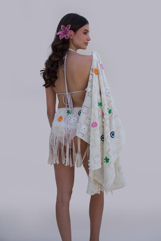 White bonnes vacances chella kimono with skirt