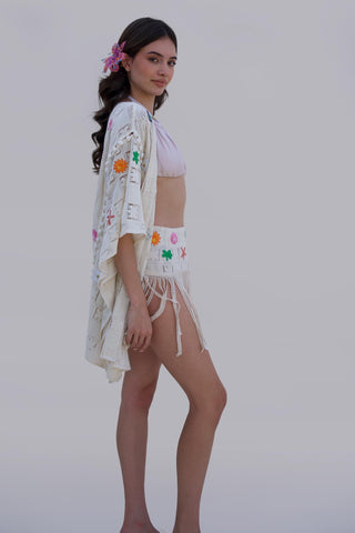 White bonnes vacances chella kimono with skirt