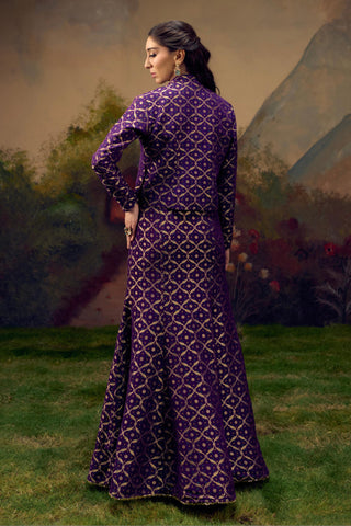 Purple Banarasi Bandhani Lehenga Set with Tassel Jacket