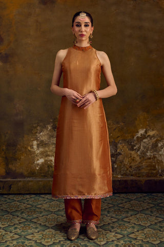 Yellow Banarasi Brocade Kurta Set with Tissue Dupatta by Muskkaan Kapadia