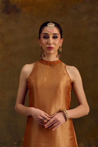 Yellow Banarasi Brocade Kurta Set with Tissue Dupatta by Muskkaan Kapadia