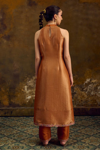 Yellow Banarasi Brocade Kurta Set with Tissue Dupatta by Muskkaan Kapadia