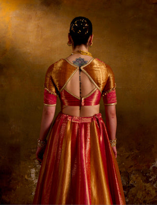 Multicolor Banarasi Brocade Lehenga Set with Tassels by Muskkaan Kapadia