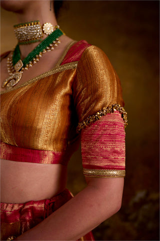 Multicolor Banarasi Brocade Lehenga Set with Tassels by Muskkaan Kapadia