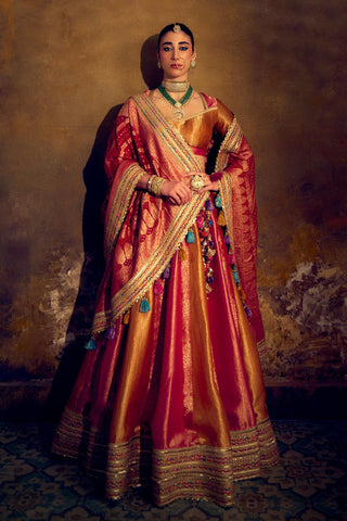 Multicolor Banarasi Brocade Lehenga Set with Tassels by Muskkaan Kapadia