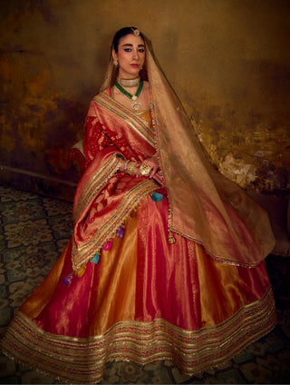 Multicolor Banarasi Brocade Lehenga Set with Tassels by Muskkaan Kapadia
