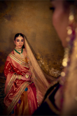 Multicolor Banarasi Brocade Lehenga Set with Tassels by Muskkaan Kapadia