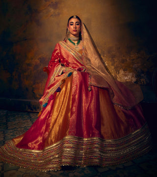 Multicolor Banarasi Brocade Lehenga Set with Tassels by Muskkaan Kapadia