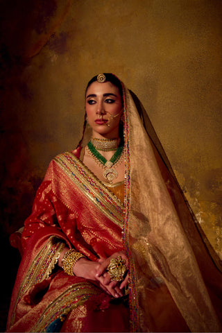 Multicolor Banarasi Brocade Lehenga Set with Tassels by Muskkaan Kapadia