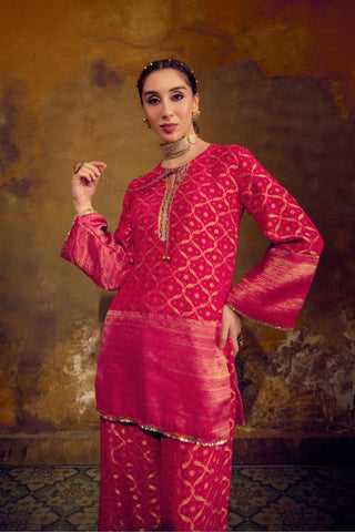 Pink Banarasi Bandhani Co-Ord Set with Tanchhoi Silk Detailing