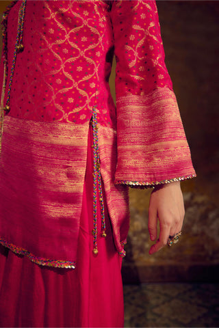Pink Banarasi Bandhani Salwar Set with Farshi Salwar and Dupatta