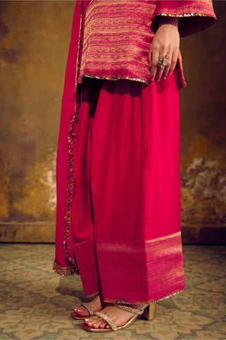 Pink Banarasi Bandhani Salwar Set with Farshi Salwar and Dupatta