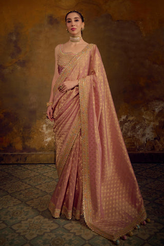 Blush Pink Kanjivaram Tissue Saree with Banarasi Tanchhoi Silk Blouse