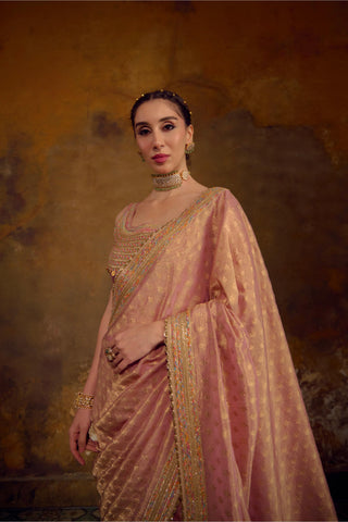 Blush Pink Kanjivaram Tissue Saree with Banarasi Tanchhoi Silk Blouse