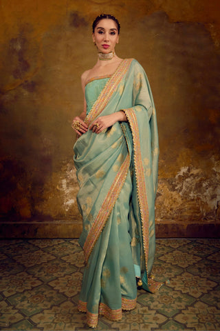 Aqua Blue Kanjivaram Tissue Saree with Banarasi Brocade Blouse