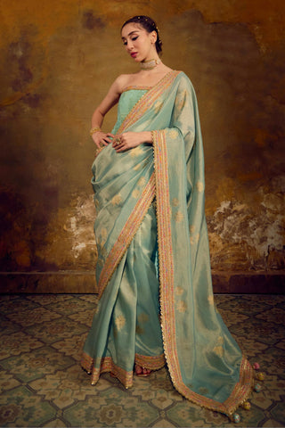 Aqua Blue Kanjivaram Tissue Saree with Banarasi Brocade Blouse