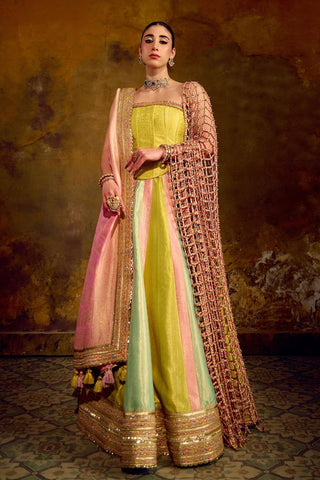 Multicolor Banarasi Brocade Lehenga Set with Tassels by Muskkaan Kapadia