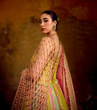 Multicolor Banarasi Brocade Lehenga Set with Tassels by Muskkaan Kapadia