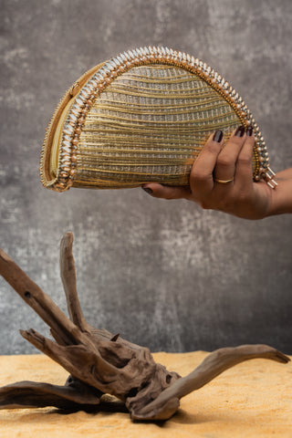Gold hinted dome clutch, view 3, by Nayaab by Sonia at Mrs. G
