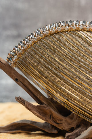 Silver gold hinted dome clutch, close-up detail, by Nayaab by Sonia at Mrs. G