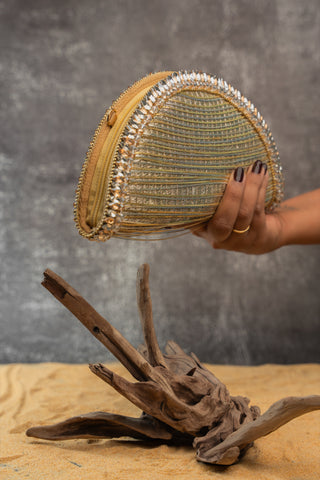 Silver gold hinted dome clutch, view 3, by Nayaab by Sonia at Mrs. G