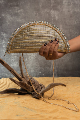 Silver gold hinted dome clutch, view 7, by Nayaab by Sonia at Mrs. G