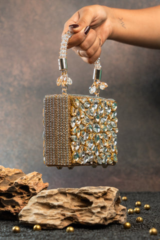 Silver gold diamond casket mini bag, view 3, by Nayaab by Sonia at Mrs. G