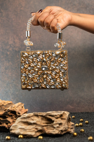 Silver gold diamond casket mini bag, view 4, by Nayaab by Sonia at Mrs. G