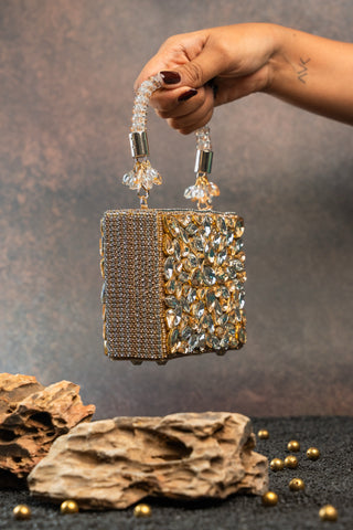 Silver gold diamond casket mini bag, view 5, by Nayaab by Sonia at Mrs. G