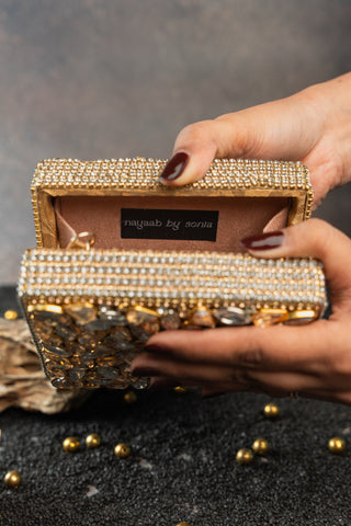 Silver gold diamond casket mini bag, view 8, by Nayaab by Sonia at Mrs. G