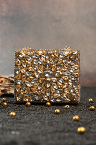 Silver gold diamond casket statement bag, view 6, by Nayaab by Sonia at Mrs. G