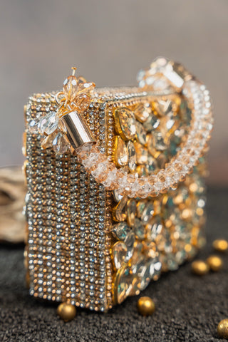 Silver gold diamond casket statement bag, view 7, by Nayaab by Sonia at Mrs. G