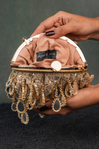 Gold aaina clutch, view 6, by Nayaab by Sonia at Mrs. G