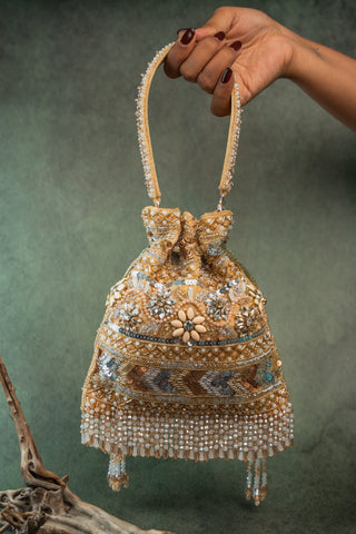 Gold imperial medley potli, view 5, by Nayaab by Sonia at Mrs. G