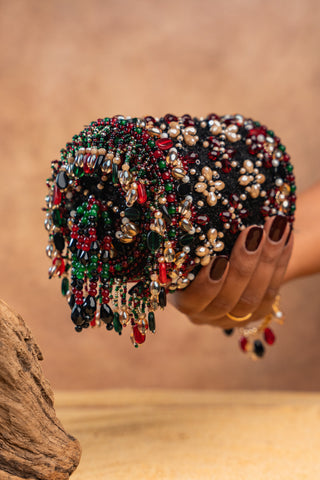 Maroon empress boshkeh cylinder bag, view 4, by Nayaab by Sonia at Mrs. G