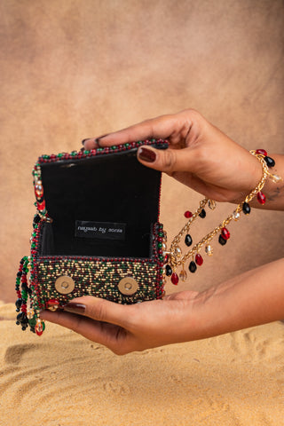 Maroon empress boshkeh cylinder bag, view 5, by Nayaab by Sonia at Mrs. G