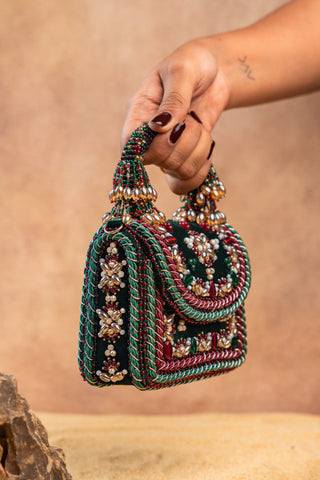 Green empress charm flap bag, view 4, by Nayaab by Sonia at Mrs. G